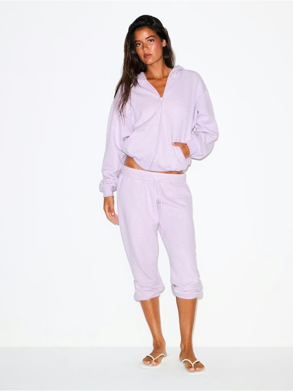 Skims Heathered Purple Zip Cropped Hoodie - 2X